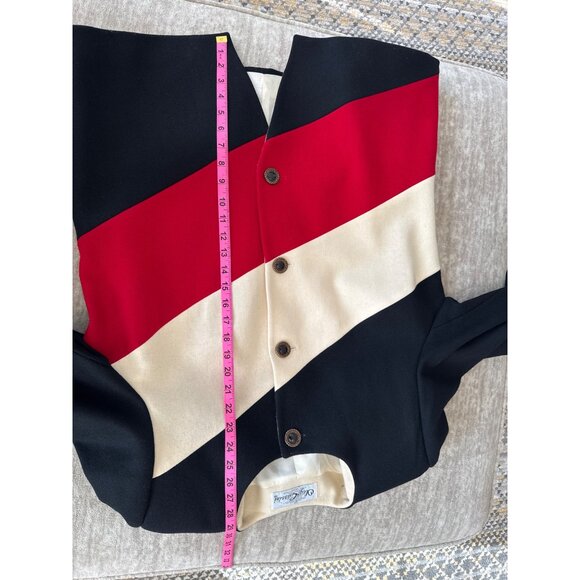 Vintage Oleg Cassini Women's Black White & Red Striped Wool Blend Blazer - Picture 6 of 8